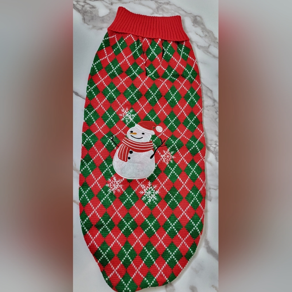 Red/Green Festive Holiday NWOT Snowman Plaid Christmas Turtleneck Dog Sweater XL - Picture 2 of 10